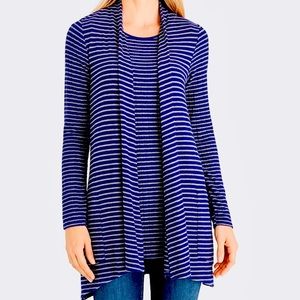 Chico’s Women’s L (2) Zynergy Knit Dark Purple Chevron Striped Draped Cardigan